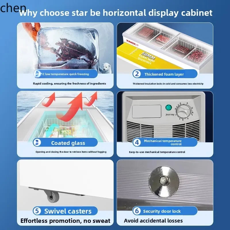 Freezer Large Capacity Frozen Display Refrigerated Fresh-keeping Glass Horizontal Ice Cream Cabinet