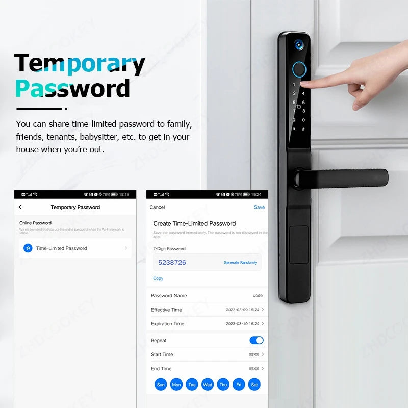 Smart Lock with Camera Door Viewer Waterproof IP66 Tuya WiFi Fingerprint Password Sliding RFID Card Sliding Electronic Door Lock
