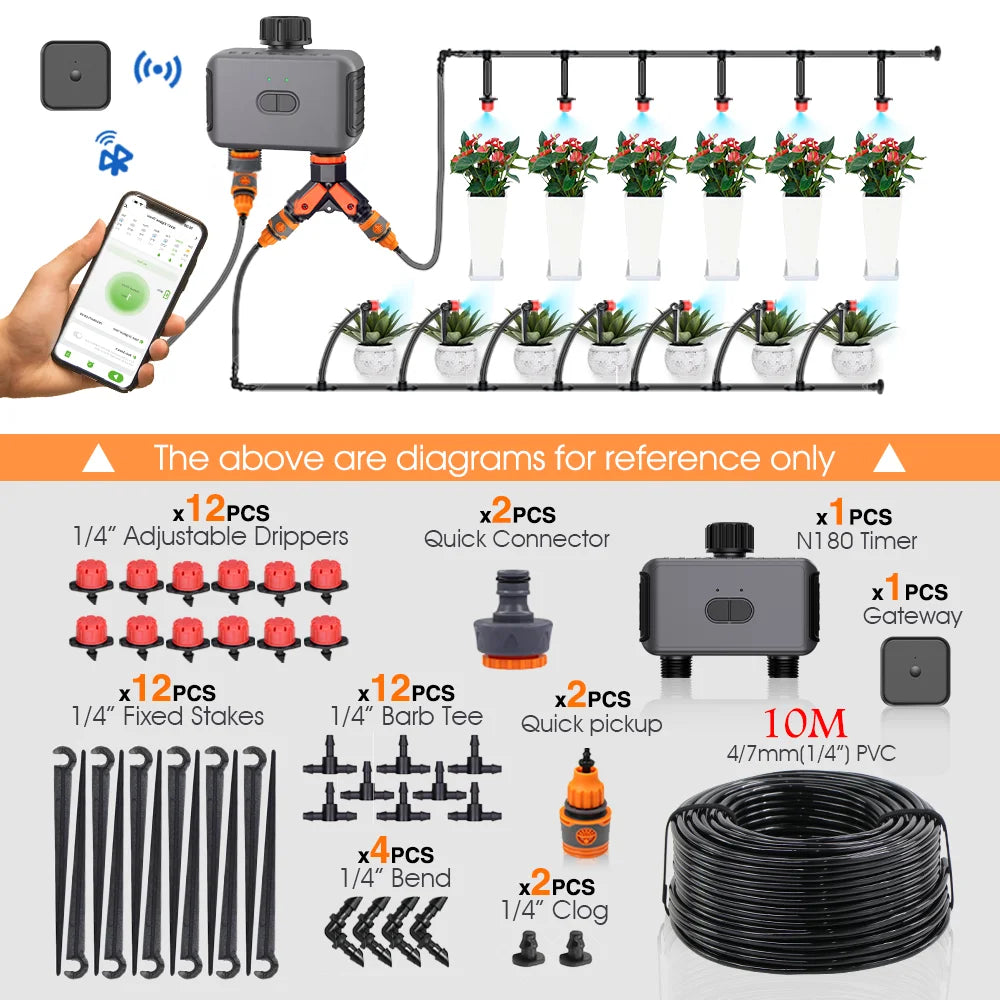 Garden Smart Bluetooth APP Remote Control Timer Irrigation Set 1/4'' Hose Adjustable 8-hole Sprinkler Automatic Watering System