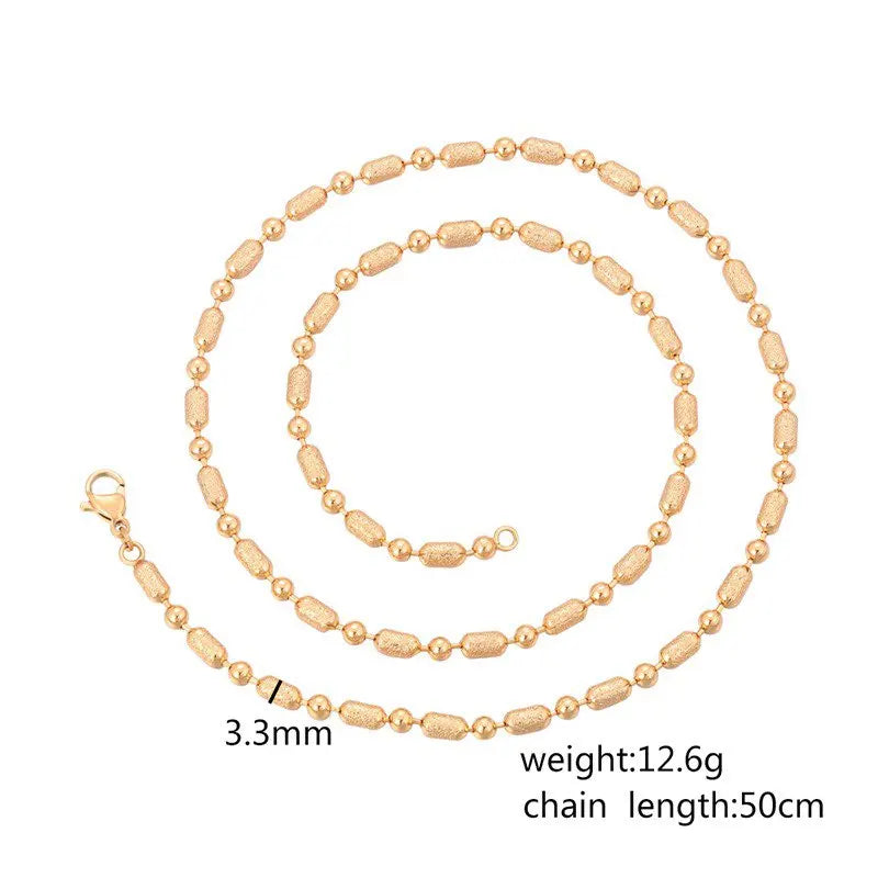 XP Jewelry -- 45 cm x 3 mm 18 k Gold Plated Beads Chains Necklaces for Women Men Matching Pendants