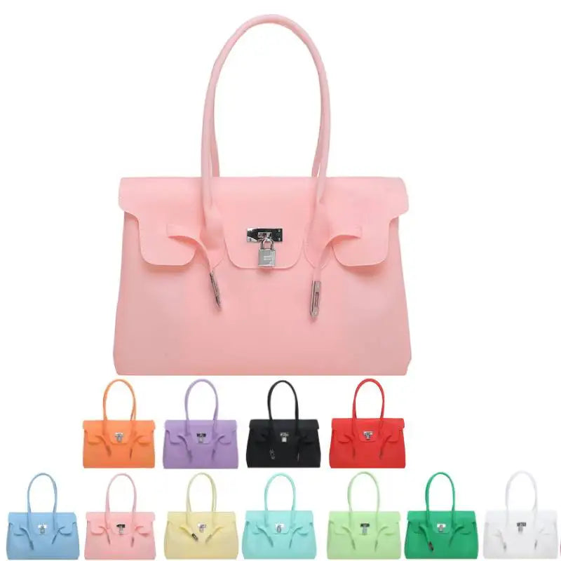 Korean PVC Waterproof Beach Shoulder Bag 2026 Summer Y2K Candy Color Jelly Bags Trendy Dopamine Fashion Tote Underarm Handbag