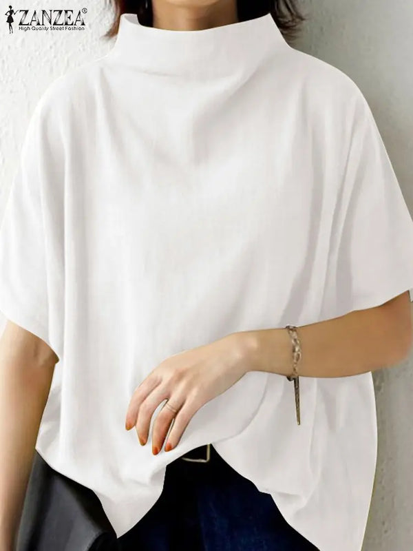 ZANZEA Causal Pure Cotton Blouse Summer Women Solid - View 8 | SAMAG