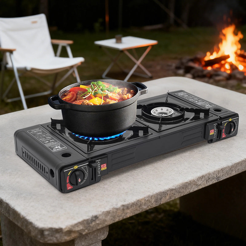 Portable Camping Stove with Storage Case, 2 Burner - View 3 | SAMAG