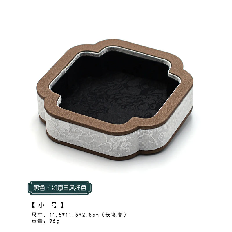 Luxury Chinese Vintage Silk Wooden Jewelry Box, Countertop Display Tray for Perfume Ring Bracelet, Velvet Gemstone Jade Storage