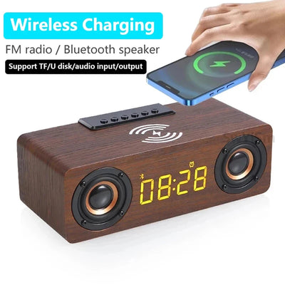 Alarm Clock Multi-function Wooden Wireless Bluetooth | SAMAG