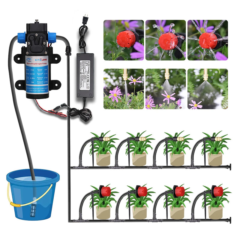 45/60/80/100W Self-Priming Pressurize Water Pump Drip Watering System Garden Greenhouse Automatic Misting Cooling Irrigation Kit