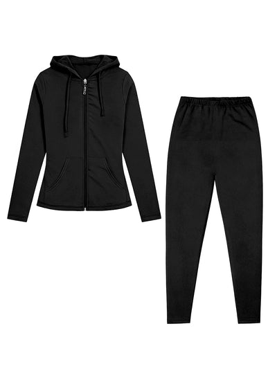 Monochrome Plus Size Women Zip Up Hooded Sports Set | SAMAG