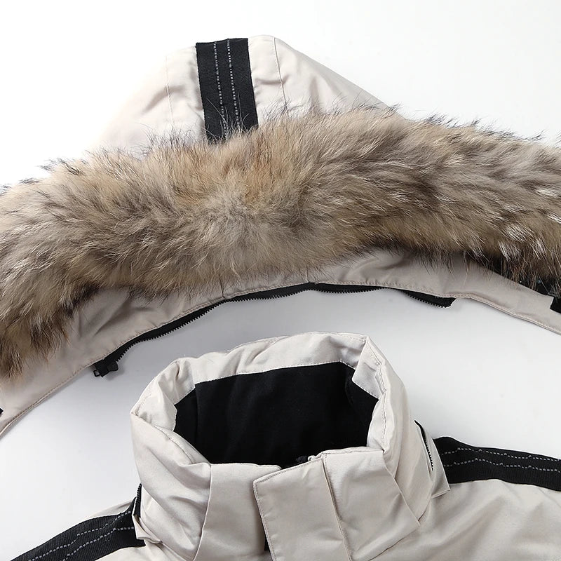 Winter Down Jacket Men Down Cotton Parkas Coat Mid-length Large Fur Collar Male Thicken Coat Snow Overcoat -30 Degree Parkas