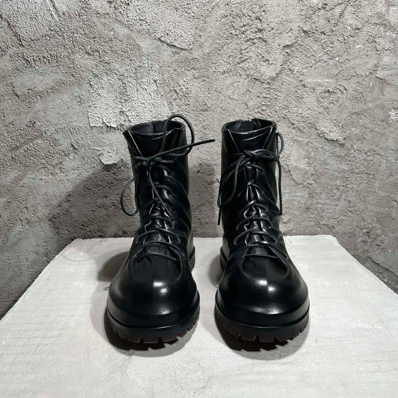 Men's High Top Shoes Platform Lace Up Zip Leather Luxury Man Sneakers High Street Autumn Black Yellow Designer Boots