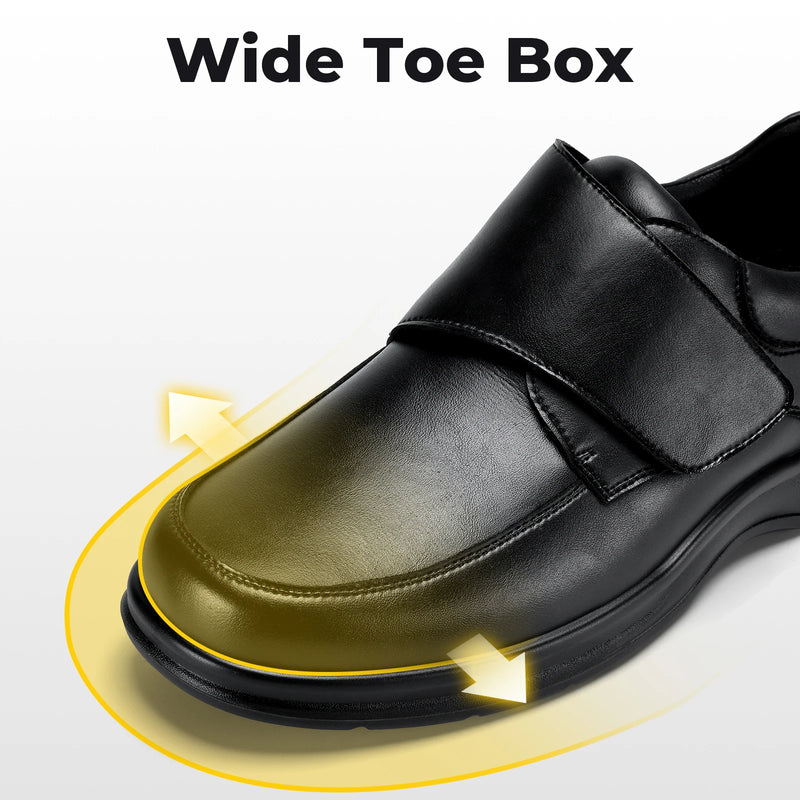 FitVille Men'S Extra Wide Diabetic Leather Dress Shoes, Roomy Wide Toe Box, Built-In Arch Support Orthopedic Shoes, Pain Relief For Swollen Feet, Edema, Plantar Fasciitis, Bunions & Neuropathy