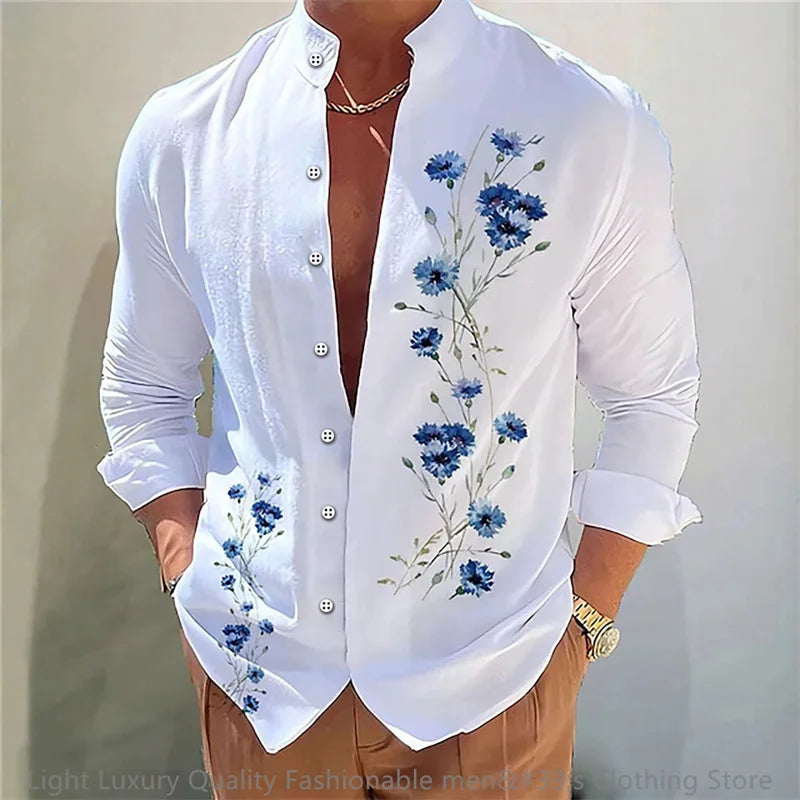 New men's shirt long-sleeved 3D printing flower pattern | SAMAG