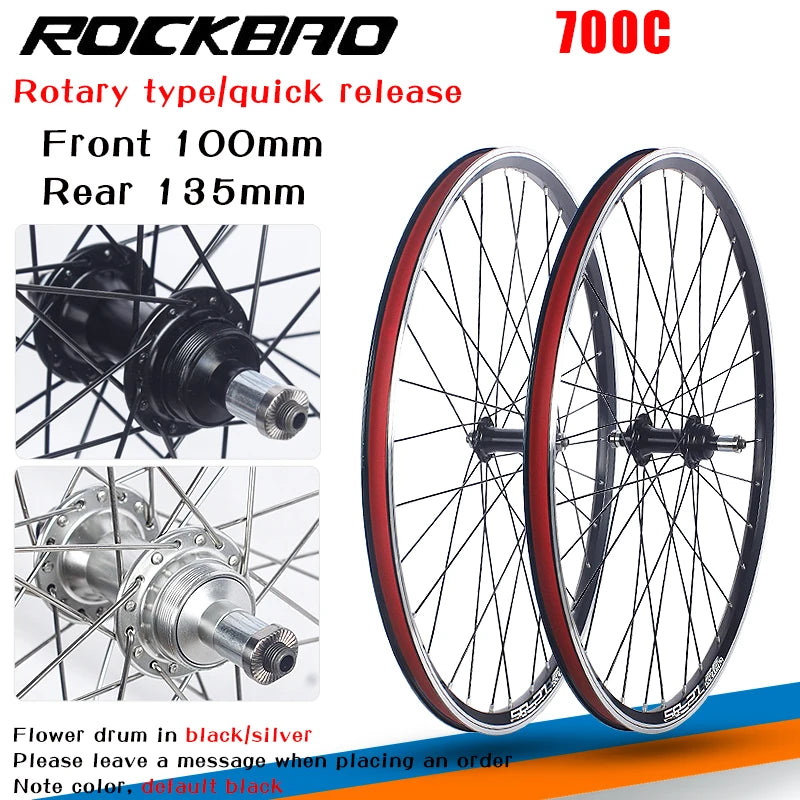 700C Road Bike Wheelset Parts V Brake 32H  100X135mm Double Layer Aluminum Alloy 2Bearing Hub Bicycle Wheel ROCKBAO