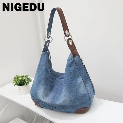Denim Women Shoulder Bag Large Capacity Female Hobos | SAMAG