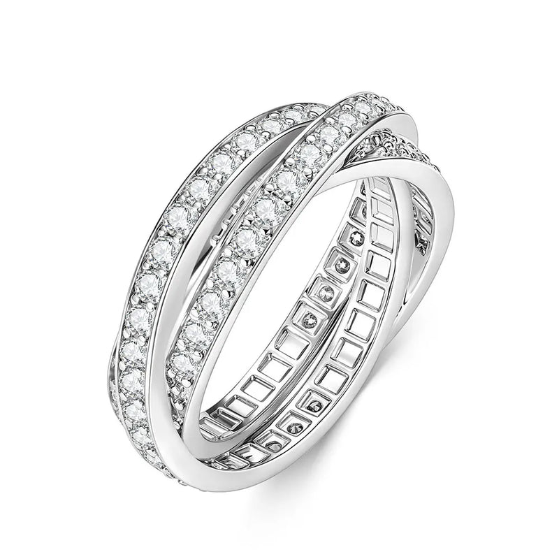 Lnngy Three Layer Moissanite Eternity Ring 14k Gold Filled 1.75mm Lab Created Diamond Wedding Band For Women Sparkling Jewelry