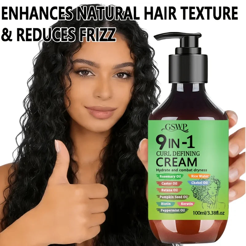 GSWP 9-In-1 Curl Styling Cream，with Rosemary, Batana Oil, Castor Oil, Keratin & Biotin.100ml/200ml