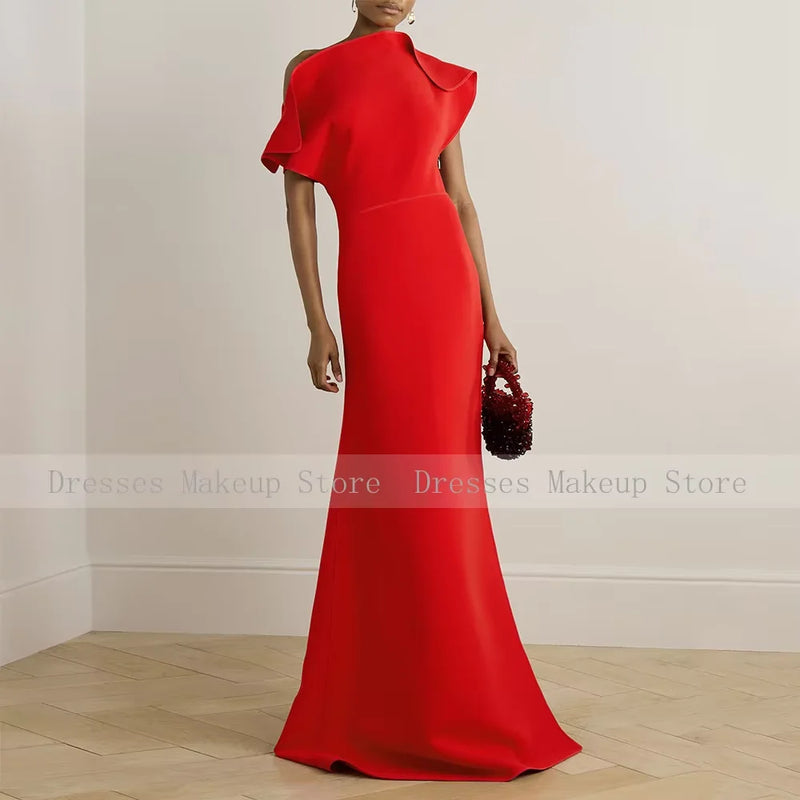 Customized Modern Evening Dress Red One Shoulder Mermaid | SAMAG