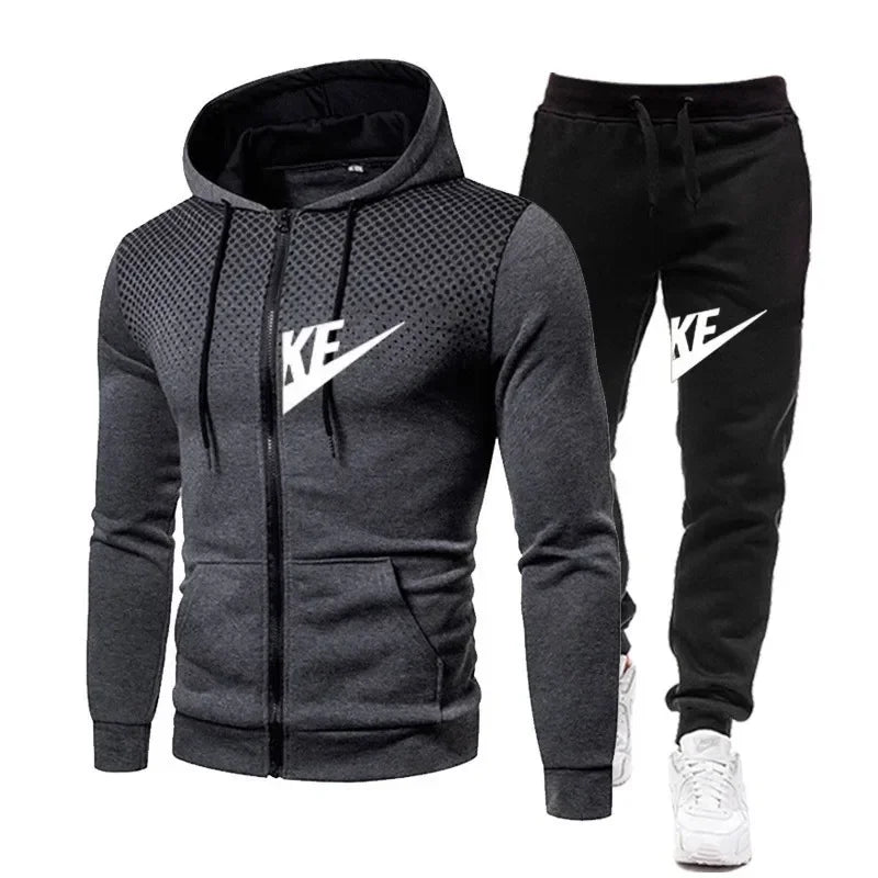 Autumn and winter zipper hooded sweatshirt + long pants set for men's new fashion casual outdoor fitness two - View 3 | SAMAG