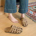 Women's Solid Color Breathable Mules Clogs, 2.5cm Woven Closed Toe Arch Support Sandals, Outdoor Beach Slides Home Slippers