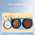 Pet Bowls With Water Feeder, 3 In 1 Ear Design Tilted Cat Water And Food Bowl Set With Gravity Water Bottle For Neck Protection