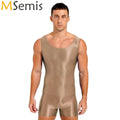 Swimwear Mens Glossy Stretchy Swimsuit U Neck Tank Leotard Jumpsuit Bodysuit Mankini Bodybuilding Fitness Exercise Swimming Suit