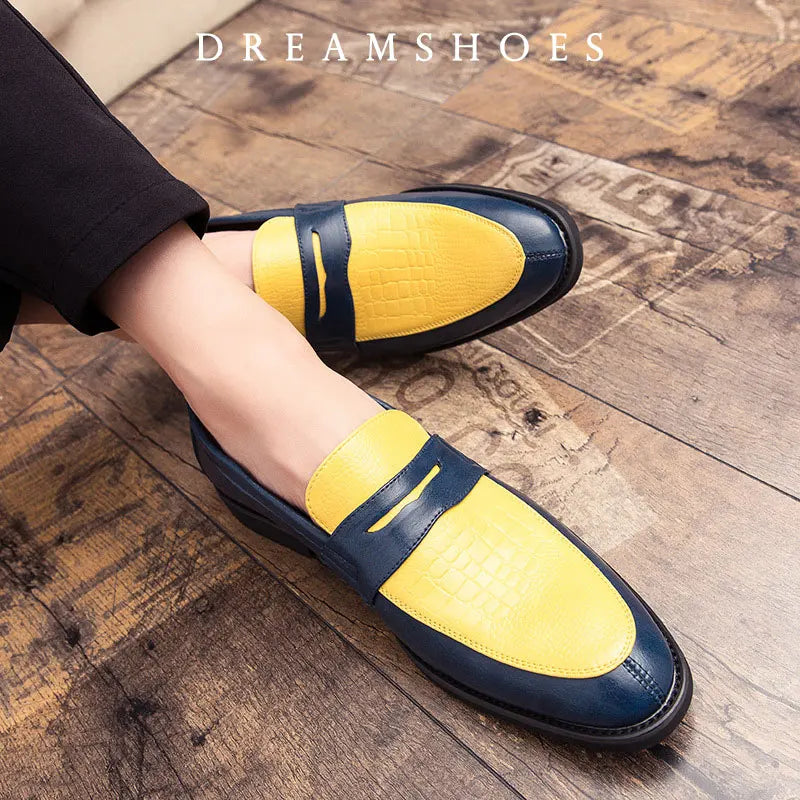 Italian Luxury Brand Patchwork  Loafers Men's Multicolor Leather Shoes Slip-on Fashion Soft-soled Casual Shoes Wedding Moccasin