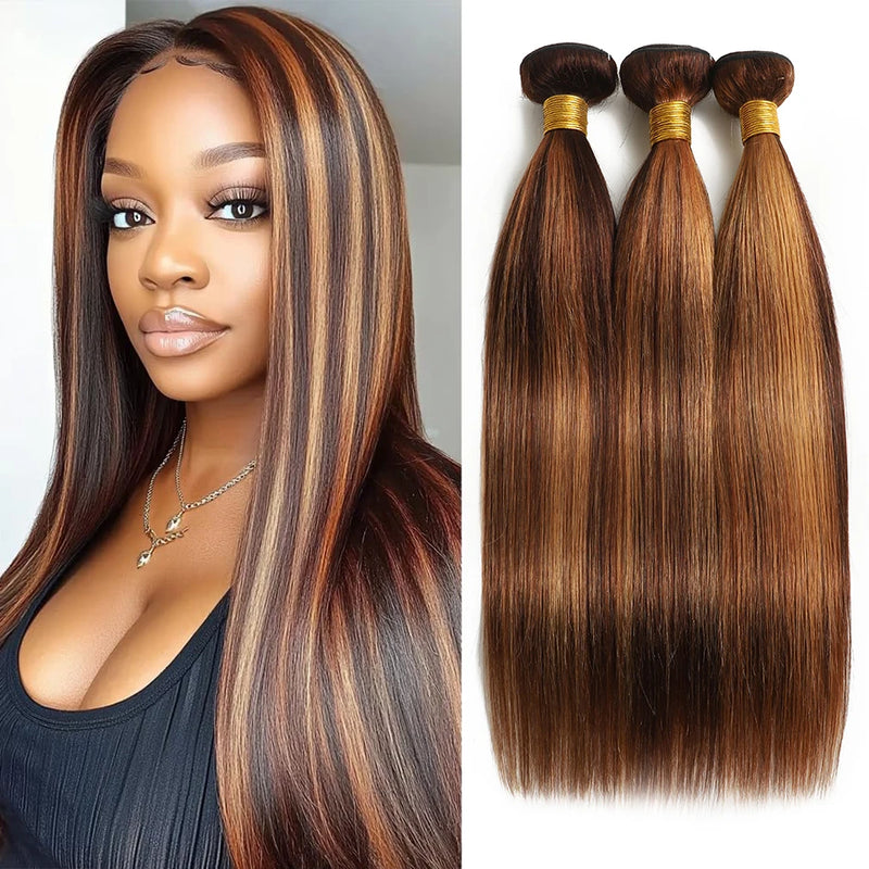 100% Brazilian Remy Virgin Hair Ombre Straight Bundles Colored Brown Highlight Human Hair Bone Straight Sew In Hair Extension