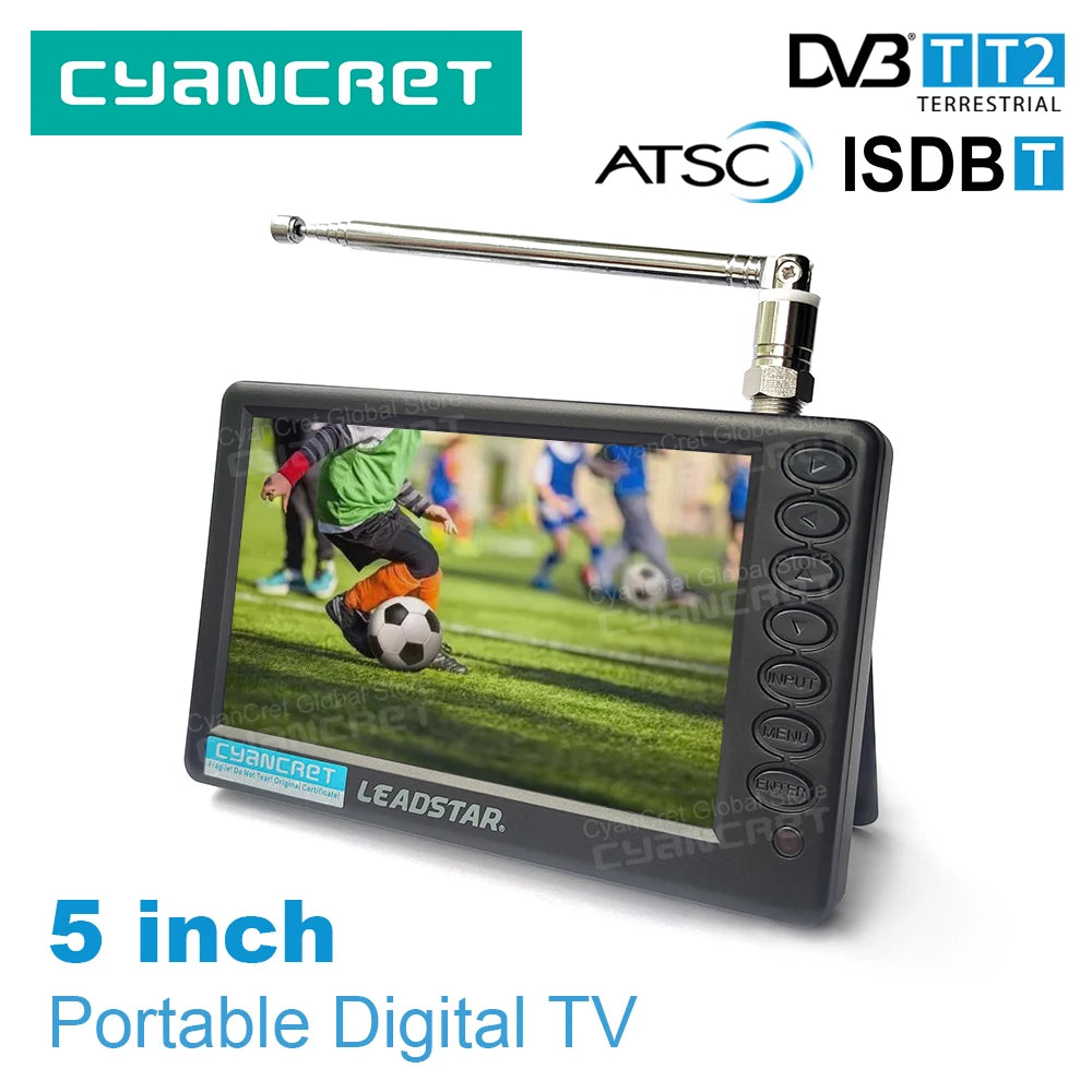 LEADSTAR D5 Portable TV Pocket TV 5 Inch DVB-T2 ATSC ISDB-T TDT DTT Digital and Analog Mini Small Car Television Support TF AC3