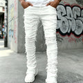 HME Men's White Denim Pants, Stacked Ripped Slim Flared | SAMAG