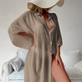 Women Lightweight Bamboo Cotton Beach Cover Up Shirt Style Loose Oversized Sun Protection Kaftan for Vacation Swimwear Outerwear
