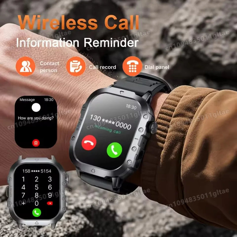 2026 New Military Smart Watch Men IP67 3ATM Outdoor Sports Fitness Tracker Blood Pressure Health Monitor BT Calls GPS Smartwatch