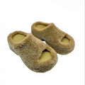 2026 Winter New Plush Warm Casual House Open Toe Women's Cotton Slippers Fashion Simple Style Thick Soled Comfort Women Shoes