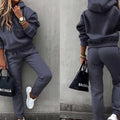 Autumn Winter New Solid Color Long Sleeve Hoodie Women's Casual Suit Fashion Loose Sports Hoodie + Small Foot Pants 2 Piece Set