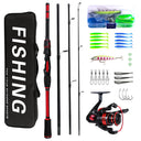 1.8m New 4-Section Lure & Sea Fishing Rod Full Set, Long Casting Spinning Rod Complete Fishing Tackle Kit for Saltwater Fishing