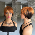 Straight Short Pixie Cut Wigs With Bangs For Women Ombre Brown Red Brazilian Human Hair Wigs Full Machine Made Wigs
