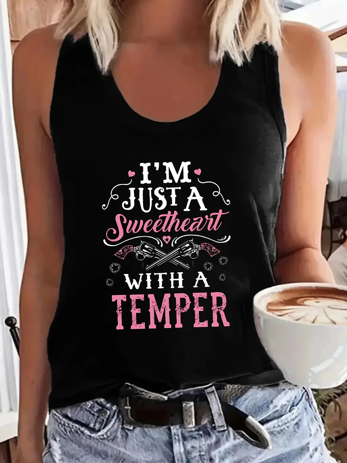 I'M JUST A Sweetheart Wiht A Temper Letter Print Women Tank Top Sleeveless Casual Summer New Crew Neck Tops for Women Clothes