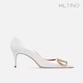 HLTINO Fashion Black Matte Finish High Heels with Buckle Women Classic Pumps Sexy Dress Shoes Party Stilettos for Spring Summer