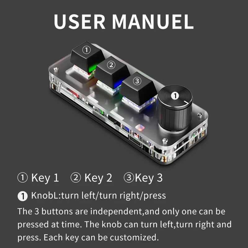 RGB Bluetooth Macro Mechanical Keyboard 3 Key Custom Programming Hotswap Red Switch Gaming Photoshop Keypad