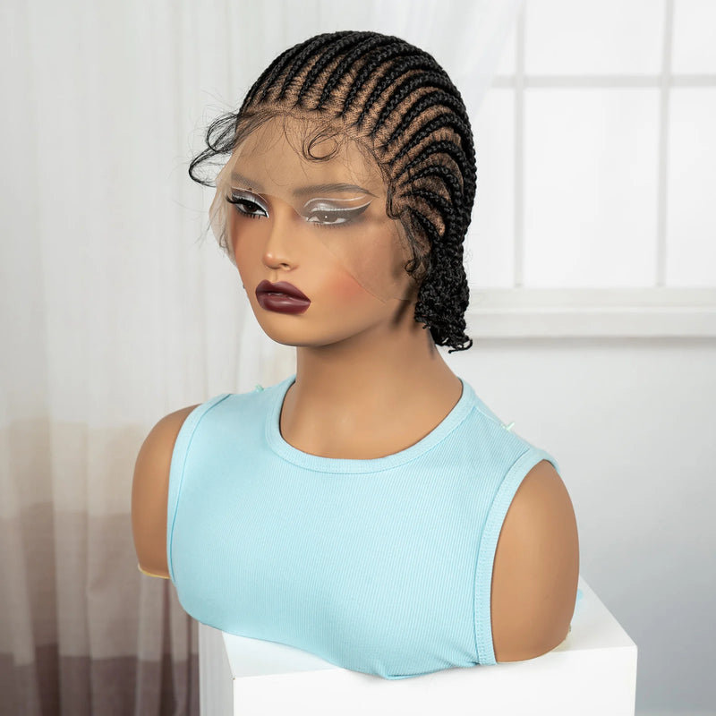 Short Ombre Cornrow Braided Bob Wig Synthetic Full Lace Braided Lace Wig with Baby Hair Knotless Handmade Braids Wigs for Women