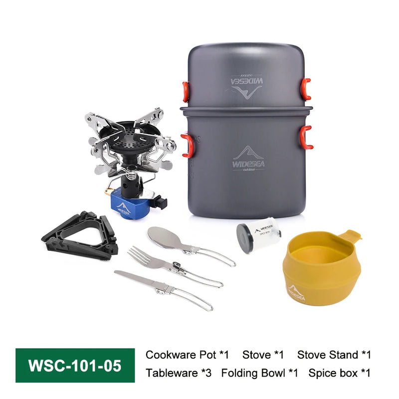 Widesea Camping Cookware Set Easy to Carry Multi Combinations Portable Outdoor Cooking Kit with Stove Cutlery for Hiking Picnic