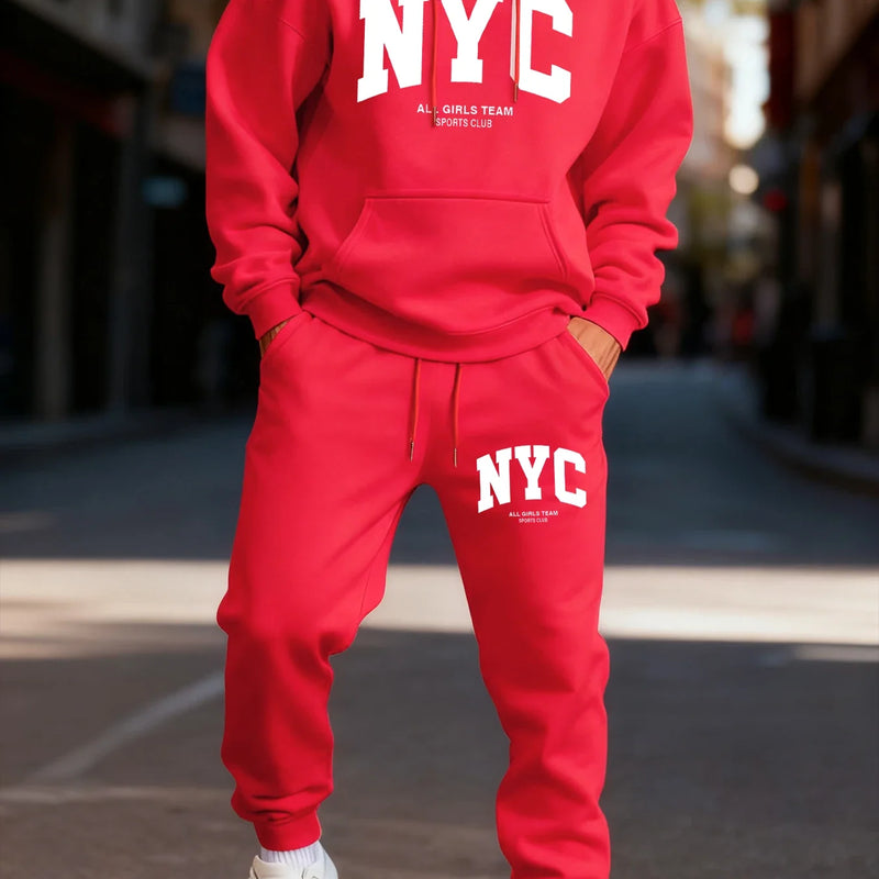 Trendy Letter Eye - Catching Print Men's Hooded Suit Casual Winter Two - Piece Set Sports Jogging Pants - View 8 | SAMAG