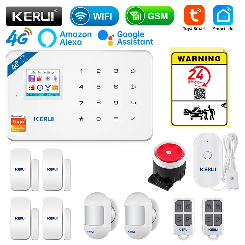 KERUI W184 4G WIFI GSM Alarm Security Alarm System Kit Wireless Home Tuya Smart APP Control Motion Sensor Burglar Support Alexa