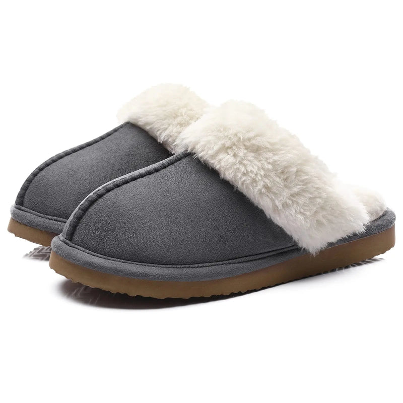 Kidmi Women's Plush Slippers Fine Stitch Fine-edged Seams Rustic Wood Button High-density Memory Foam Cotton Slippers for Indoor