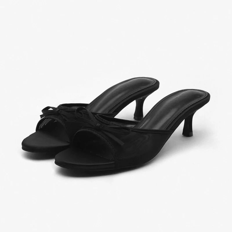2026 New Fashion Bow Sandals Summer Classic Solid Color Stiletto Heel Women's Slippers Sexy Pointed Toe Banquet Women High Heels