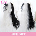 LM Medium Length Pink Cosplay Wig Heat Resistant Costume Party Synthetic Wigs 2 Clip On Ponytail 7 Colors