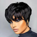 Short Pixie Cut Wigs for Women Black 100% Human Hair Glueless Wigs With Bangs Brazilian Layered Short Human Hair Pixie Cut Wigs