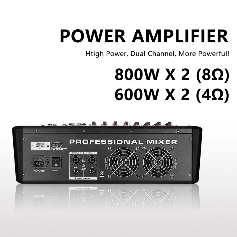 GAX-MQ12 Power Mixer Amplifier Professional Mixer 8-Channel Stage Audio 800W*2 With 99 DSP 7-Segment Equalizer Mixer