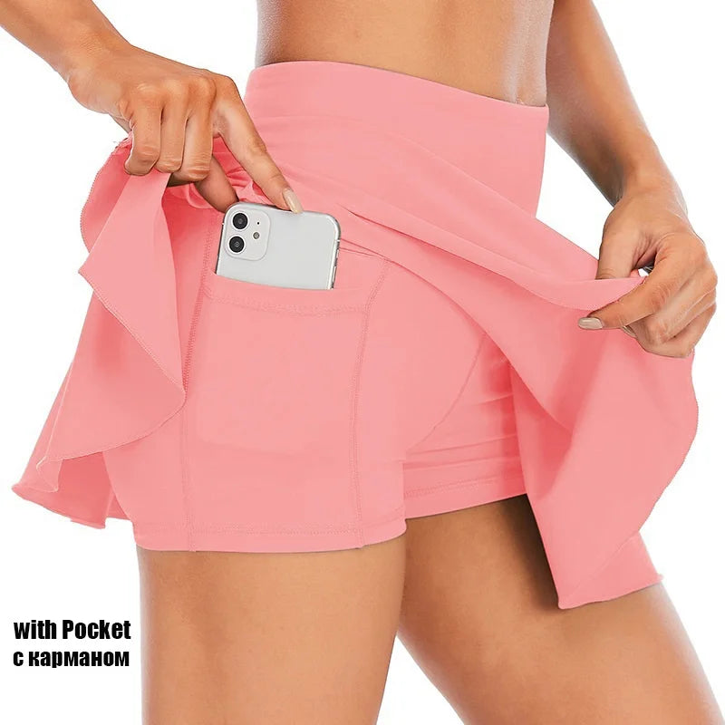 Cloud Hide Pocket Tennis Skirts Women Sports Golf Pleated Skirt Candy Color Fitness Shorts High Waist Quick Dry Running Skort
