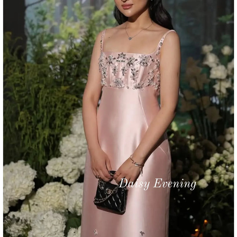 Pink Stsin Diamond Prom Dresses Beadings Evening Dress | SAMAG