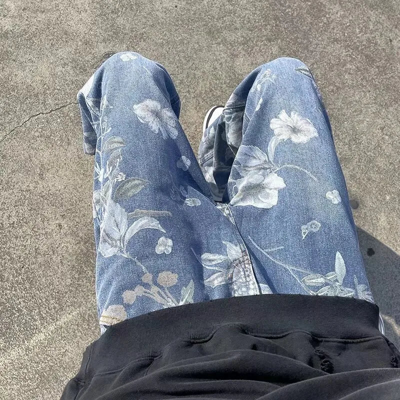 Spring Printed Jeans Korean Style Men's Floral Denim | SAMAG