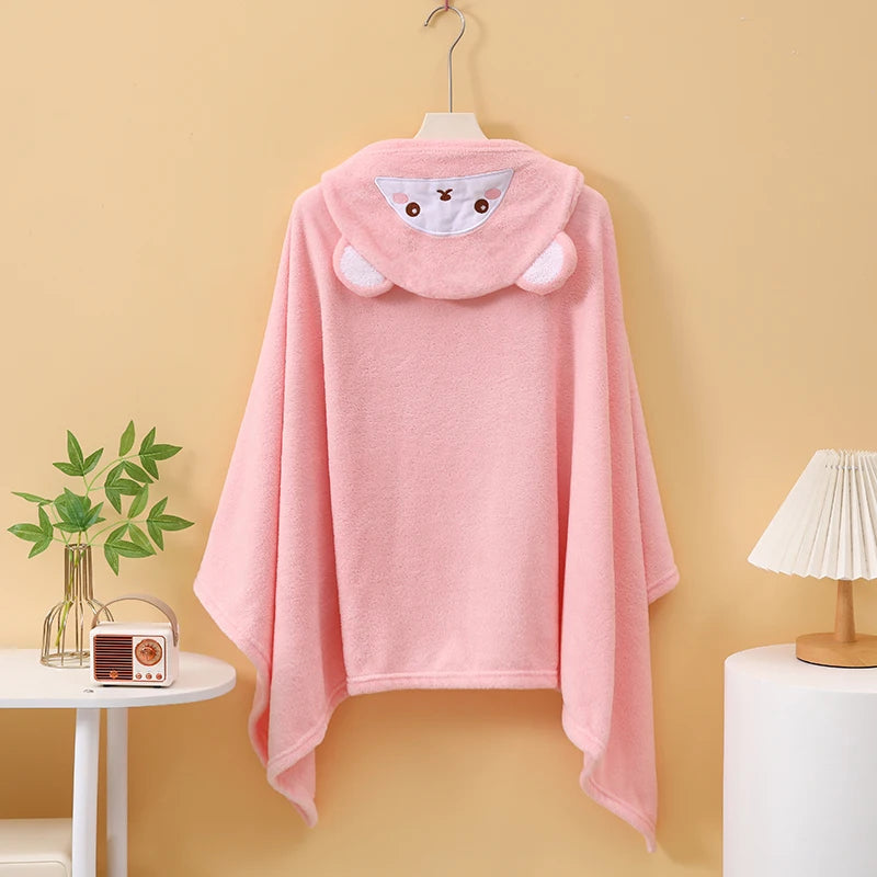 1 Comfortable and Multifunctional Hooded Bath Towel, Absorbent and Soft, with Cute Cartoon Animal Designs, Suitable for Use as a Bathroom Robe, Nap Blanket, and for Occasions Such as Christmas and New Year